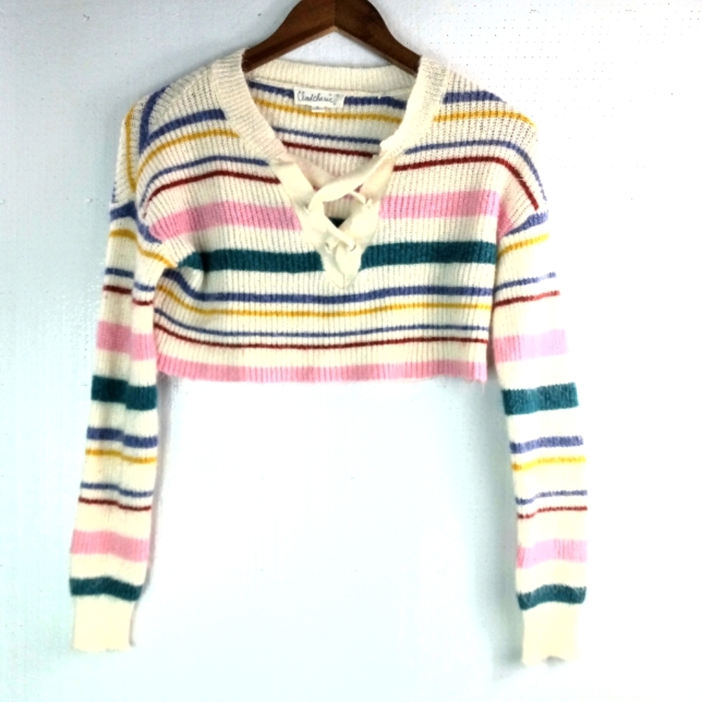 Cloud Chaser S Ribbed Crop Colorful Striped Knit Sweater Top